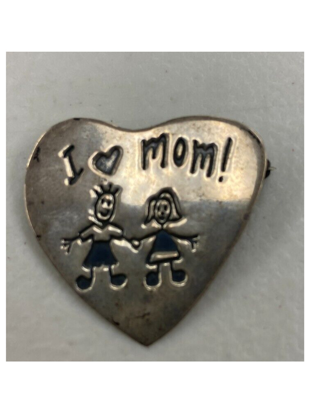 Vintage EFS Sign Sterling Silver 925 I Love Mom Heart Pin Mexico 1.26"